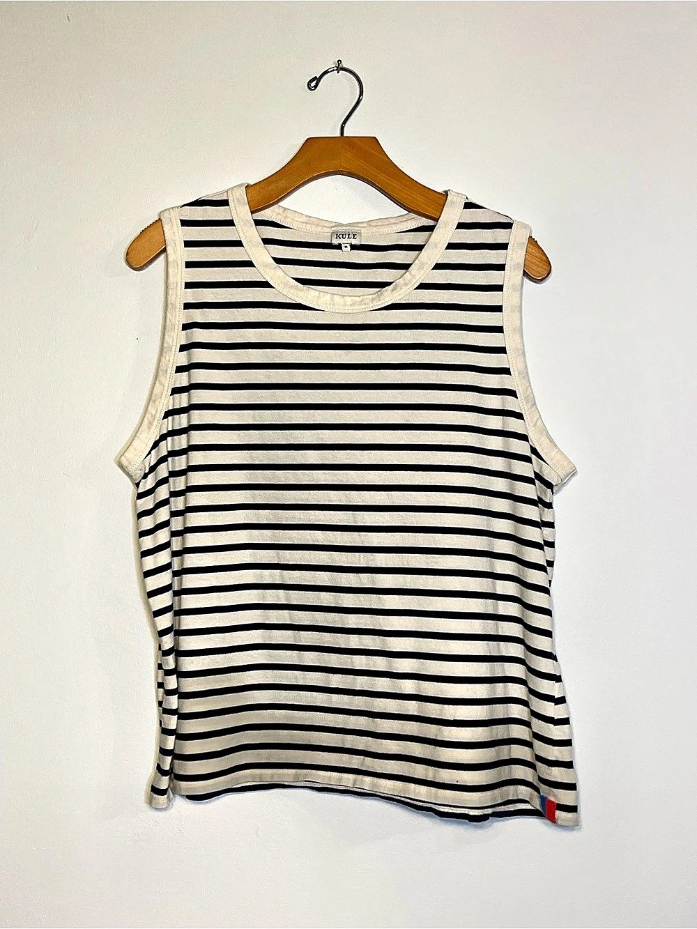 KULE The Tank Striped Cotton Tank Top White & Blue XL